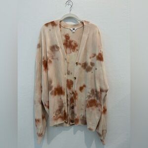 Ascot and Hart Cream and Brown Tie-Dye Button Up Cardigan NWT
